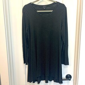 Comfy USA Tunic Top Blouse Long Sleeve Black Stripe Stretch Lagenlook Size Large